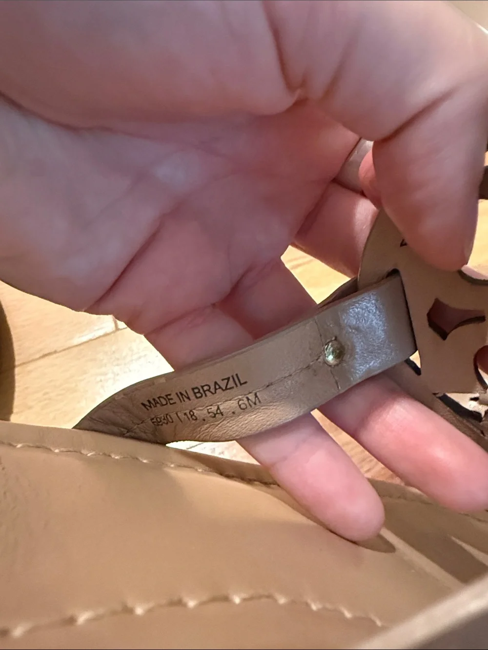 Tory Burch Beige Tan Logo Cutout Leather Thong Sandals